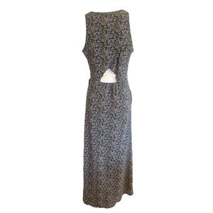 Toad & Co Sun-kissed Maxi Blue Floral Dress Pockets Zipper Pocket Open Back  S